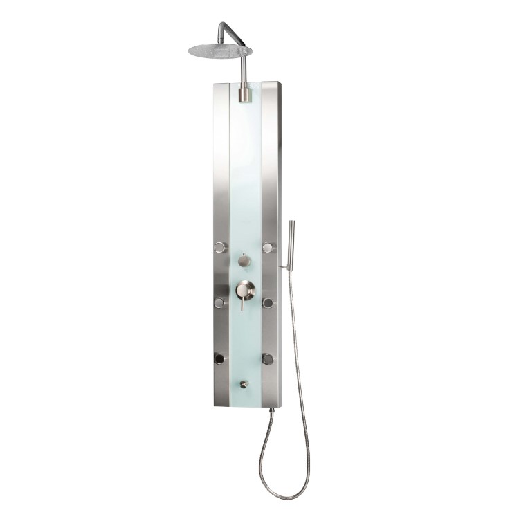 6 Body Spray Jets and Hand Shower White Glass with Brushed Nickel Fixtures 2.5 GPM PULSE ShowerSpas 1039W-BN Tropicana ShowerSpa Panel with 10 Rain Showerhead