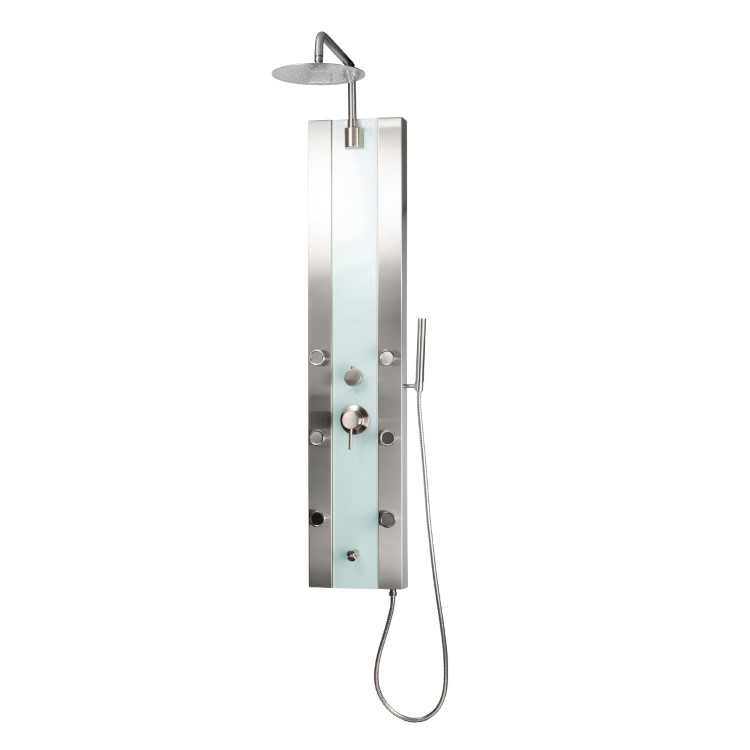 6 Body Spray Jets and Hand Shower White Glass with Brushed Nickel Fixtures 2.5 GPM PULSE ShowerSpas 1039W-BN Tropicana ShowerSpa Panel with 10 Rain Showerhead 6 Body Spray Jets and Hand Shower White Glass with Brushed Nickel Fixtures 2.5 GPM PULSE ShowerSpas 1039W-BN Tropicana ShowerSpa Panel with 10 Rain Showerhead