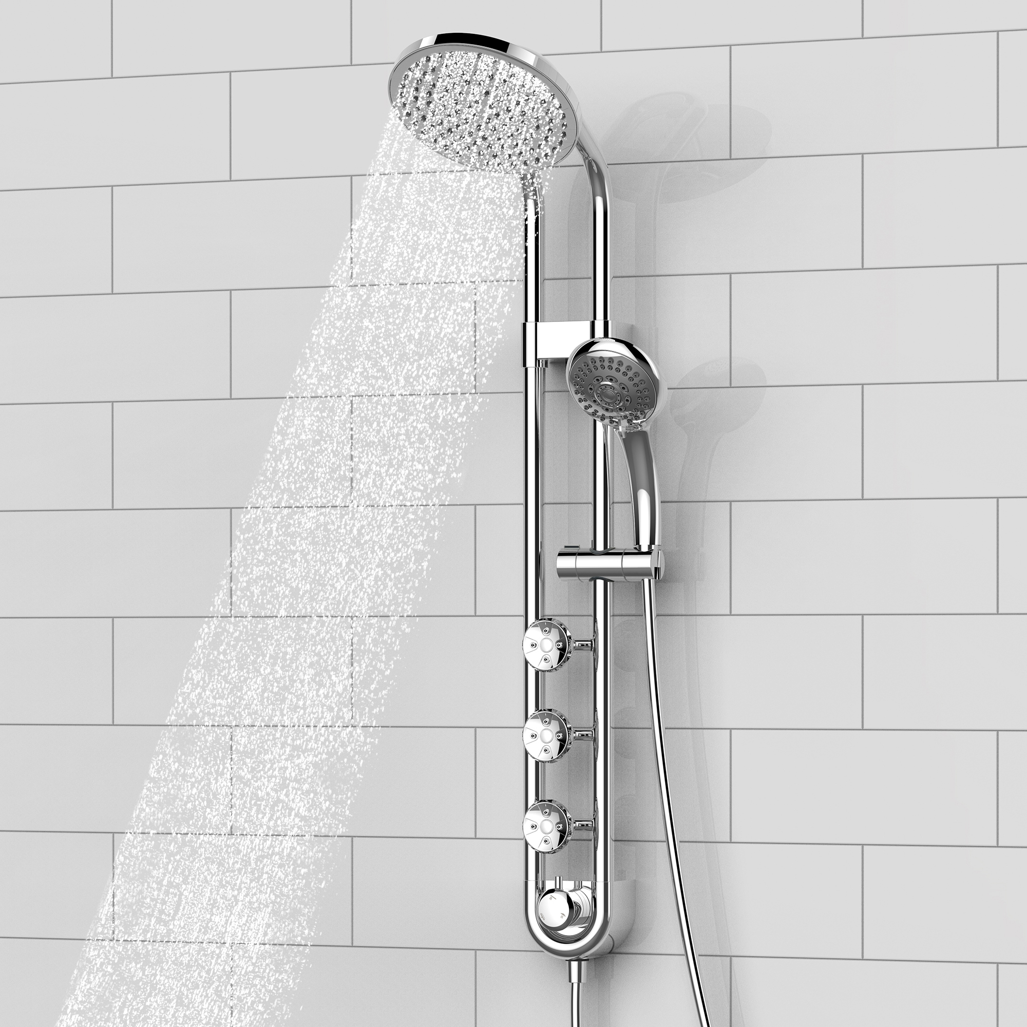 Pulse ShowerSpas Bonzai Anodized Aluminum Shower System Silver Chrome Finish 
